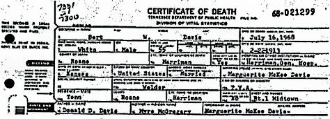 Bruce Davis' father's Death Certificate